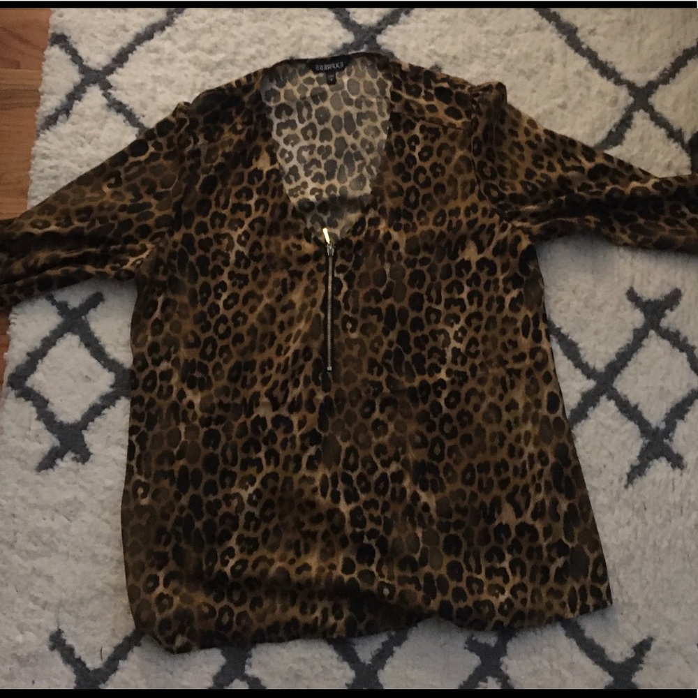 Express Leopard Print Blouse in Brown and Black